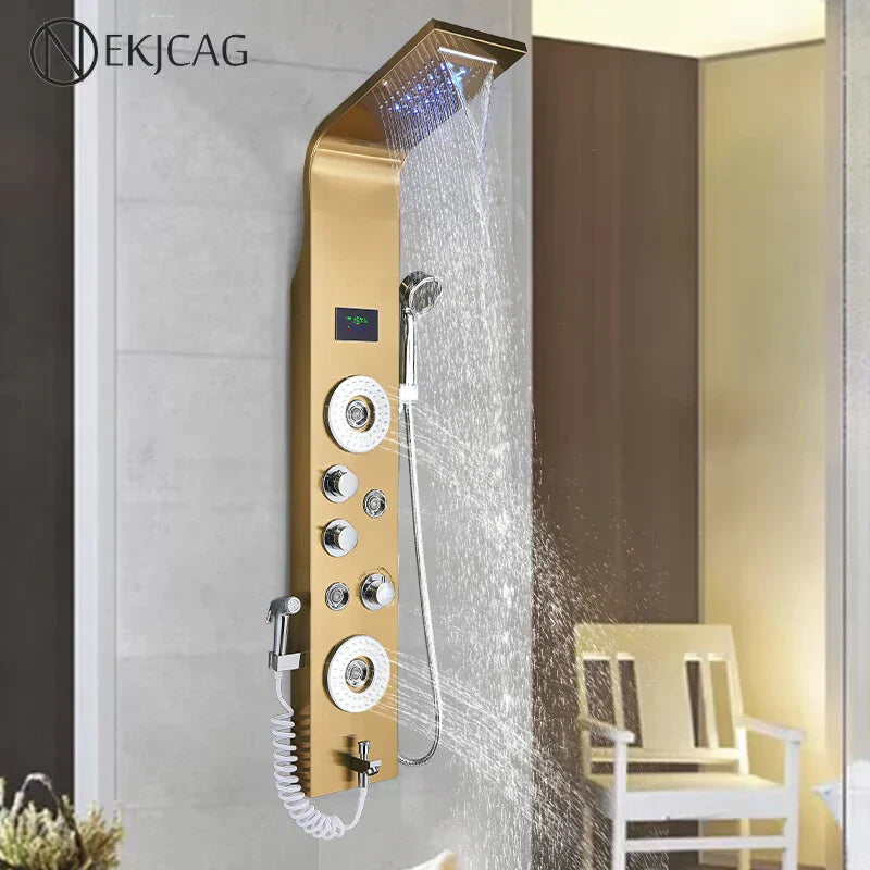 DecorBites™ LED Blue Light Shower System with Temperature Display, Massage Column, Waterfall Rainfall