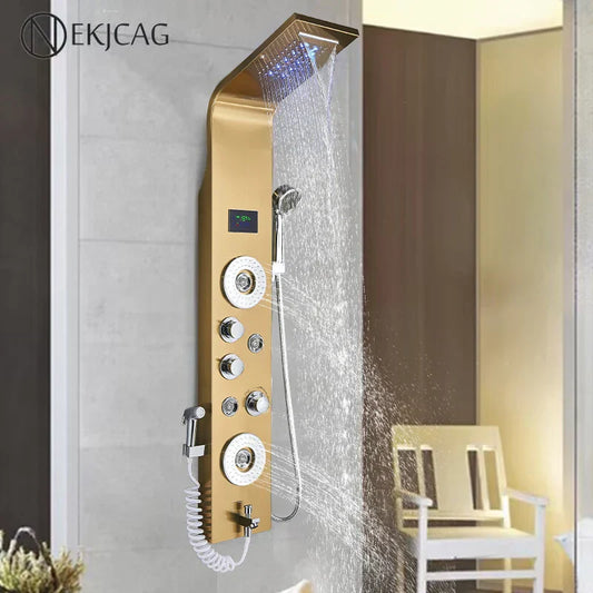 DecorBites™ LED Blue Light Shower System with Temperature Display, Massage Column, Waterfall Rainfall