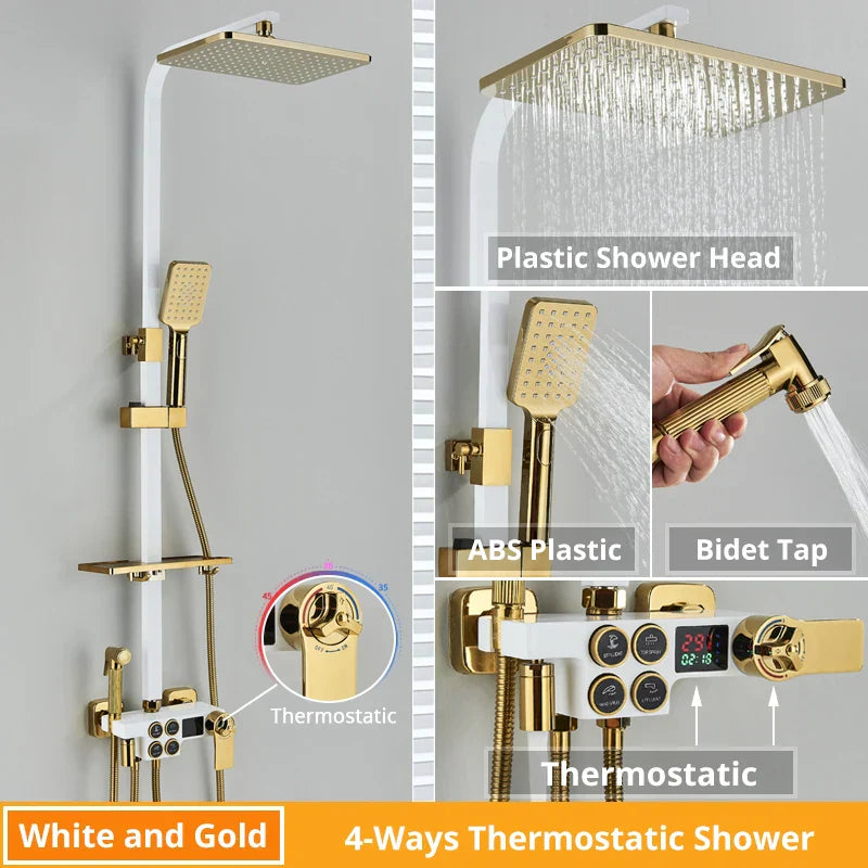 DecorBites™ Digital Display Thermostatic Shower Faucet Set with Rain Shower Head