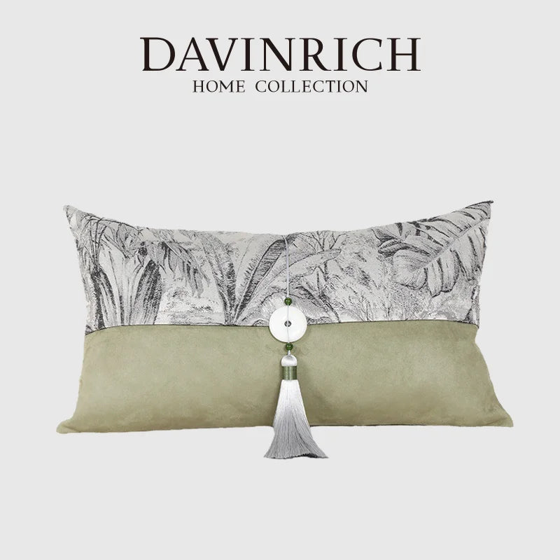 DecorBites™ Avocado Green Jungle Plants Patchwork Luxury Lumbar Pillow Cover 30x50cm