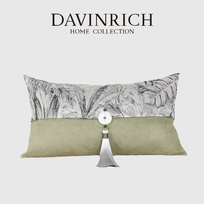 DecorBites™ Avocado Green Jungle Plants Patchwork Luxury Lumbar Pillow Cover 30x50cm