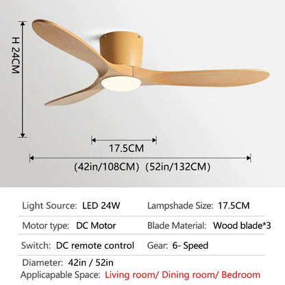 مروحة أرضية منخفضة DecorBites™ مقاس 52 بوصة مزودة بإضاءة وشفرة خشبية وجهاز تحكم عن بعد ومروحة سقف مزودة برياح قوية