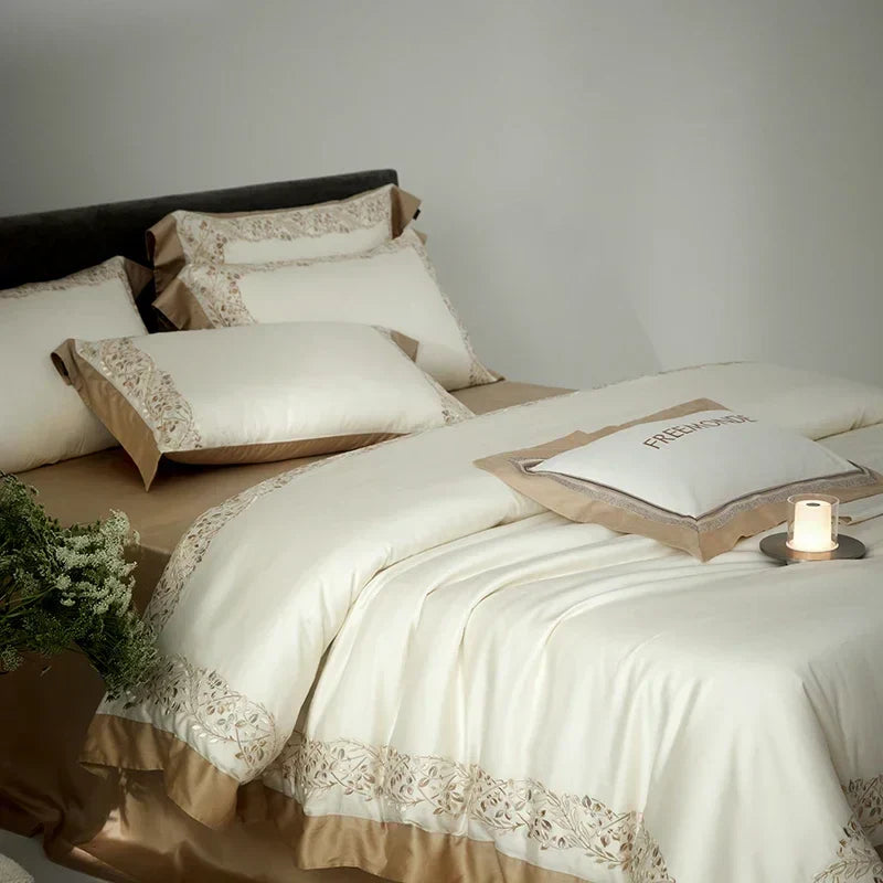 Juego de Ropa de Cama de Algodón Egipcio Decorbites™: Sábanas de Tamaño King/Queen, Manta, Cubierta, Funda de Almohada - Color Sólido