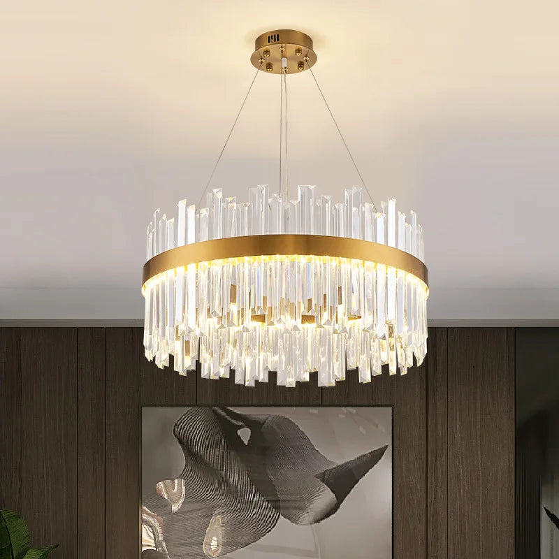 DecorBites™ Gold Crystal Ceiling Chandelier | Luxury Indoor Lighting for Living & Dining Room