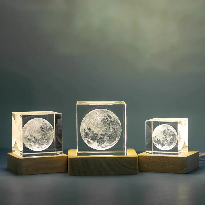 DecorBites™ 3D Moon Solar Galaxy Crystal Glass Cube Night Light Desktop Decor