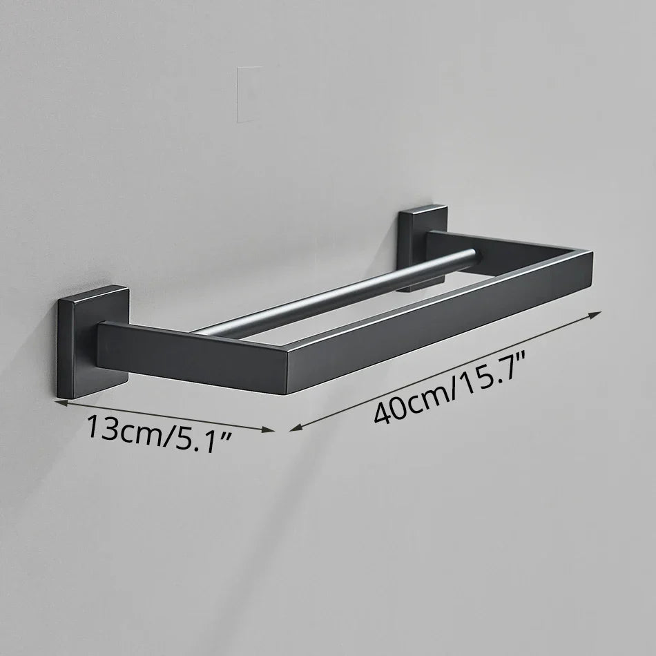 مجموعة إكسسوارات الحمام السوداء DecorBites™: خطاف رداء، سكة مناشف، رف، حامل ورق