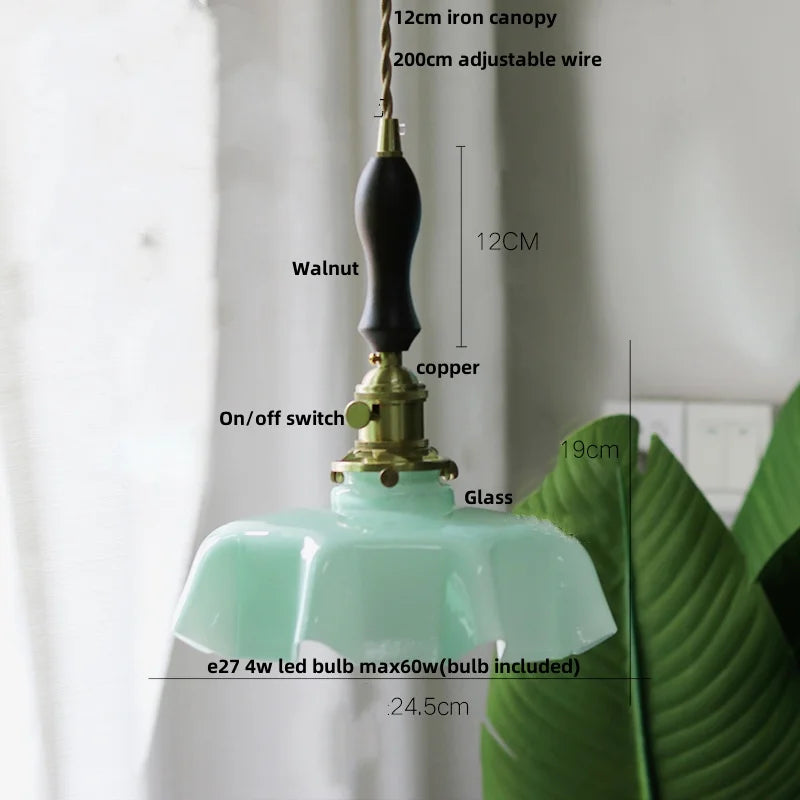 DecorBites™ Green Flower Glass Pendant Light for Kitchen Bar Restaurant, Modern Wire Adjustable Hanging Lamp