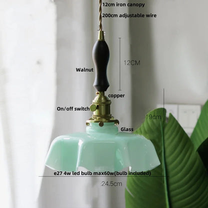 DecorBites™ Green Flower Glass Pendant Light for Kitchen Bar Restaurant, Modern Wire Adjustable Hanging Lamp