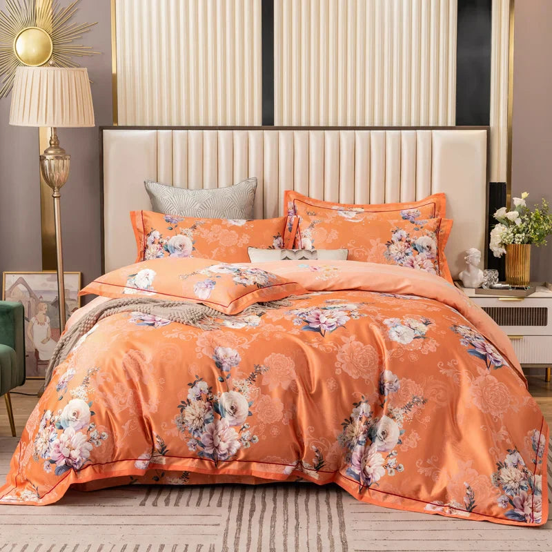 Decobites Vintage Floral Jacquard Cotton Wedding Bedding Set with Duvet Cover, Sheet, Pillowcases