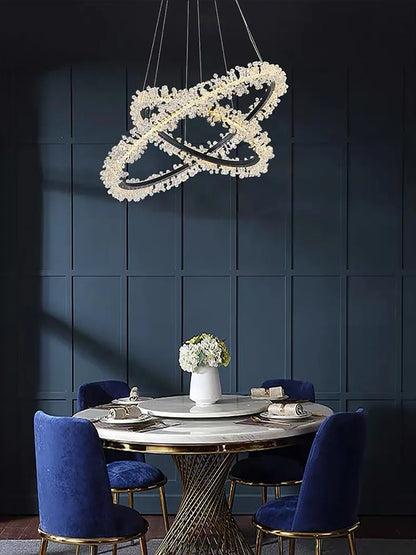 DecorBites™ Crystal Gold/Black Ring LED Chandelier: Minimalist Luxury Hanging Ceiling Light Fixtures