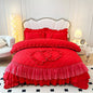 Decobites Korean Princess Style Bedding Set with Lace Ruffles and Love Theme