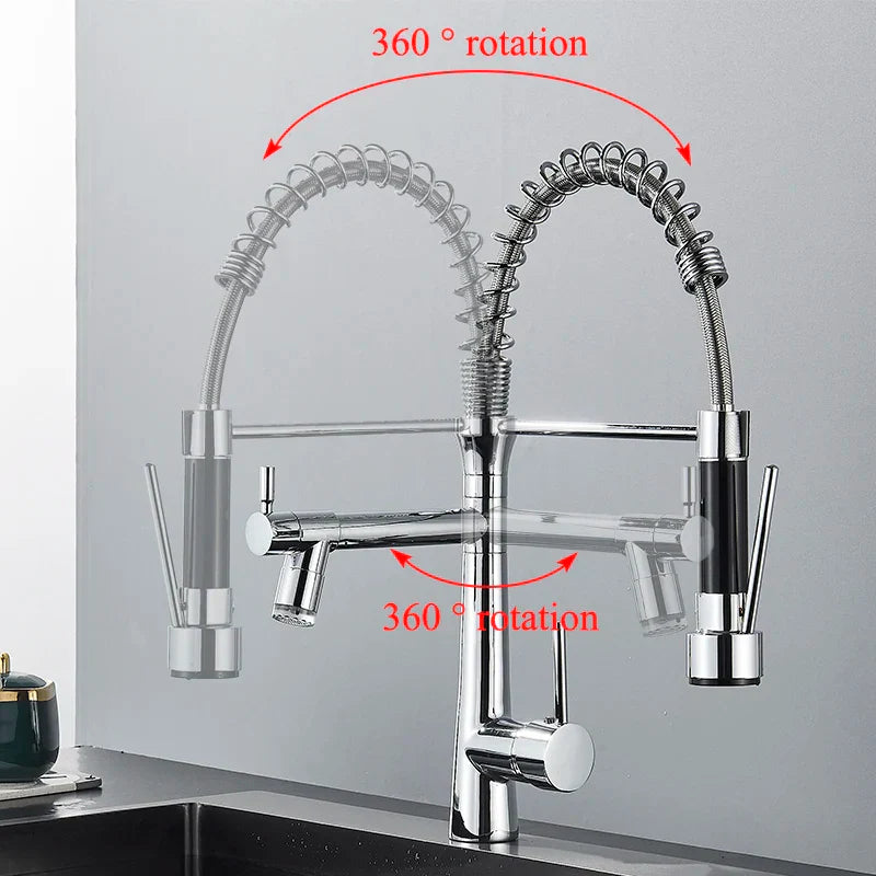 DecorBites™ Dual Nozzle Gourmet Kitchen Faucet | Pull-Down, 360° Rotation, Chrome Mixer
