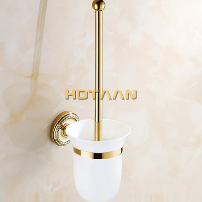 DecorBites™ Gold Brass Bathroom Accessories Set: Robe Hook, Paper Holder, Towel Bar, Towel Ring