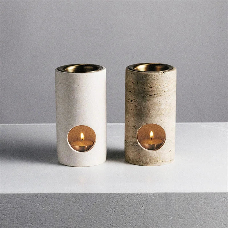 DecorBites™ Beige Travertine Stone Essential Oil Burner Diffuser Cyclinder 7x14CM
