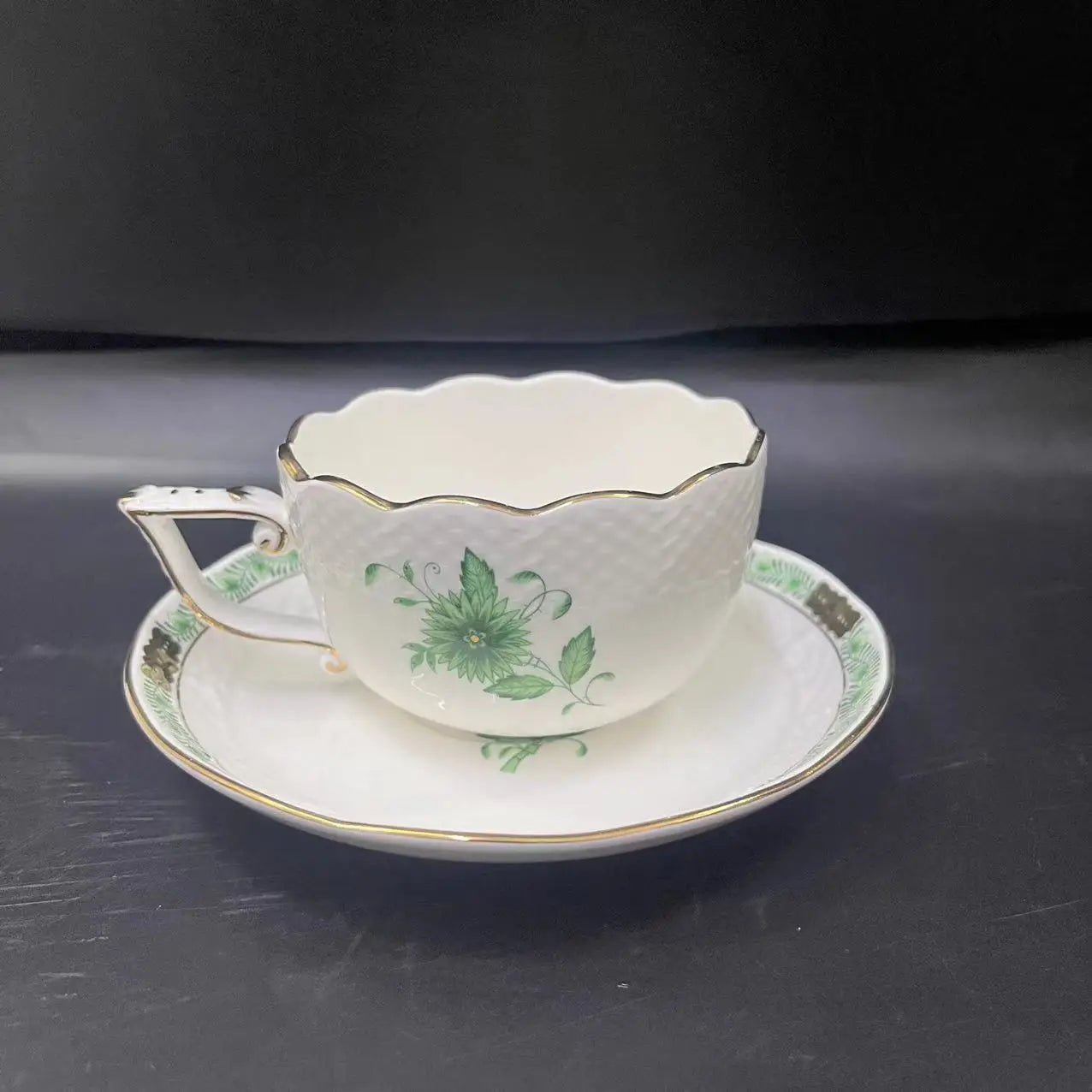 DecorBites™ Green Plant Patterns Ceramic Tea Cup Set with Spoon and Plate - Perfect for English Afternoon Tea Time