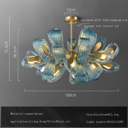 ثريا سقف زجاجية زرقاء على شكل زهرة من ديكوربايتس™، مصابيح نحاسية معلقة