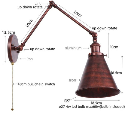Lámpara de pared LED DecorBites™ de brazo largo con interruptor de cadena para baño de hotel o hogar