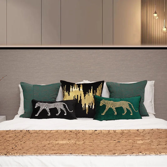 DecorBites™ Gold Leopard Embroidered Pillow Cover for Luxe Living Room Decor
