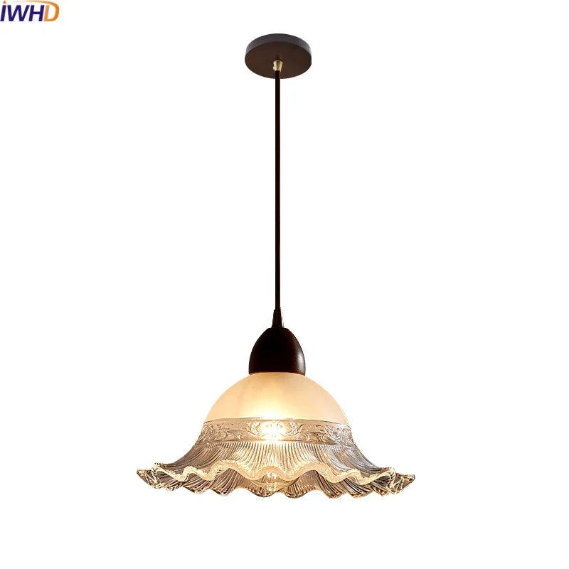 DecorBites™ Glass Wood LED Pendant Lights: Modern Nordic Style Hanging Lamp for Bedroom and Balcony