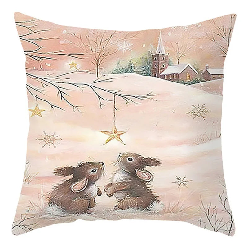 DecorBites™ Christmas Soft Plush Cushion Cover Cute Rabbit Deer Pillowcase 45x45cm