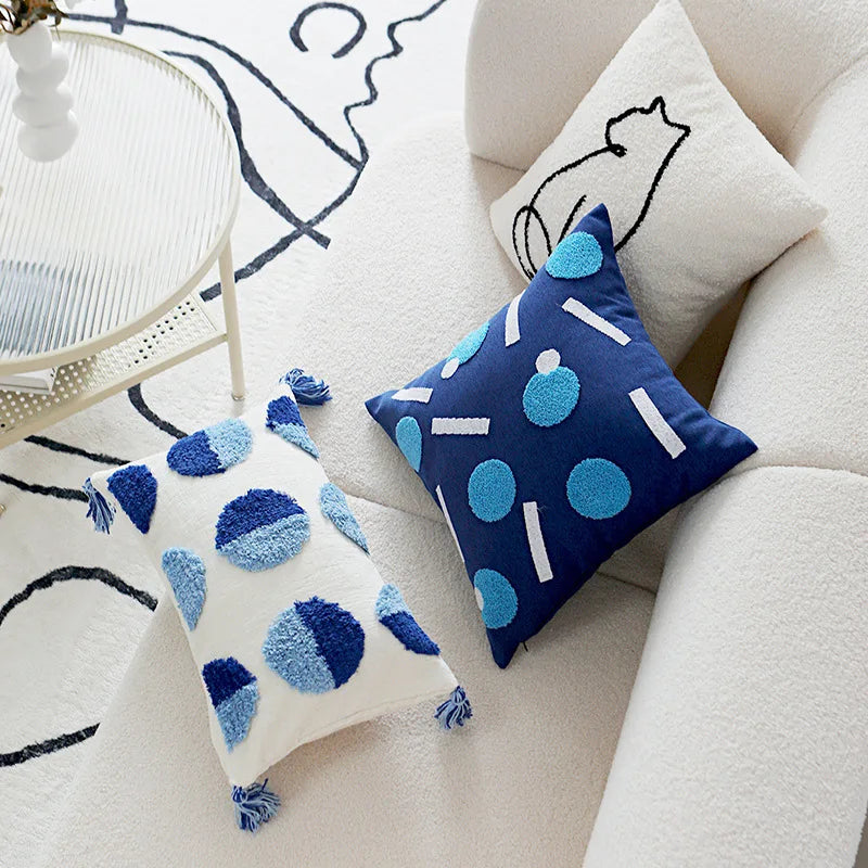 Decorbites™ Luxus-Blaues Tufting-Kissenbezug mit Stickerei-Dekor für Zuhause-Sofa 45x45cm 30x50cm