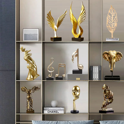 Estatua abstracta de resina dorada, hecha a mano, para decoración de sala de estar o escritorio de oficina - DecorBites™