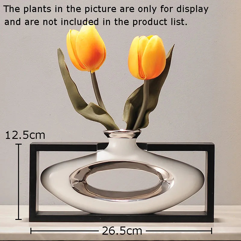 DecorBites™ Elegant Square Ceramic Vase with Artificial Flowers for Desk Decoration