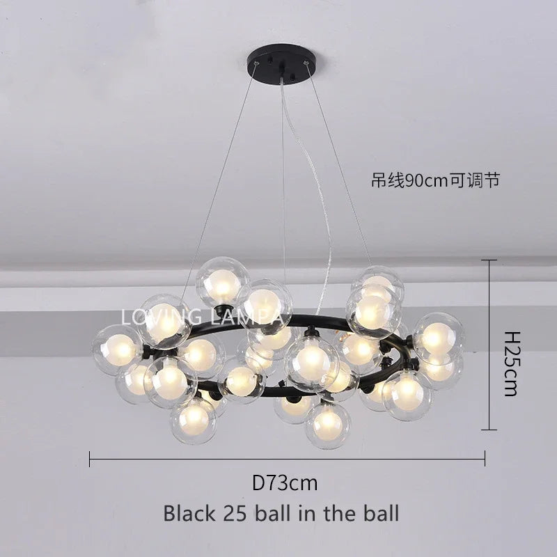 Lámpara colgante tipo araña LED con bola de cristal DecorBites™, diseño redondo moderno para iluminación decorativa del hogar