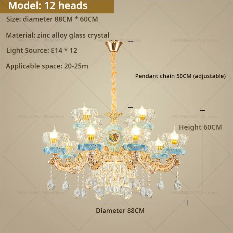 DecorBites™ Crystal Chandelier: Chinese Ceramic Living Room Luxe Lighting