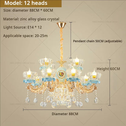 DecorBites™ Crystal Chandelier: Chinese Ceramic Living Room Luxe Lighting