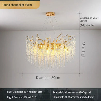 DecorBites™ Gold Crystal Chandelier: Modern Luxury Hanging Branches, for Dining Kitchen Living Bedroom