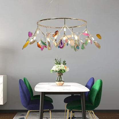 Decorbites™ Bunte Achat-LED-Kronleuchter: Blattförmige Pendelleuchte für romantisches Raumdekoration