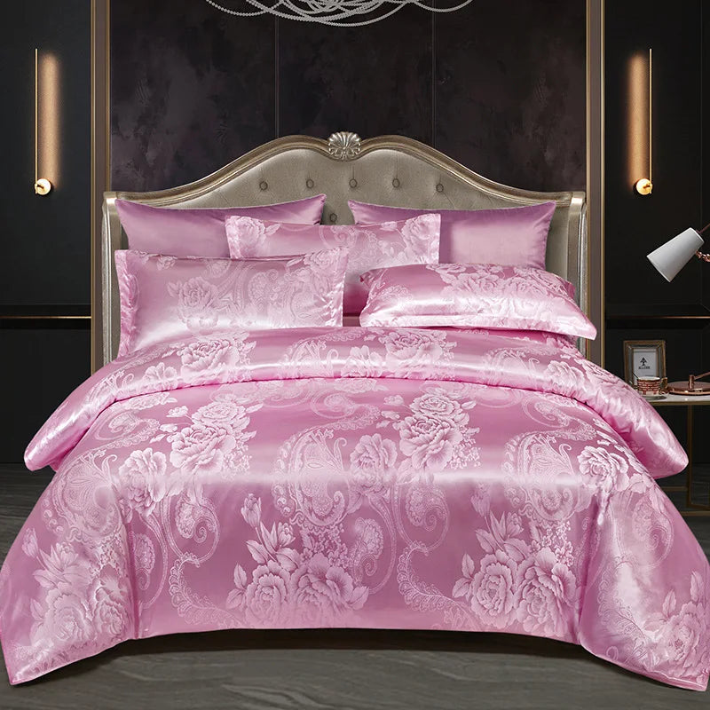 DecorBites™ Jacquard Satin Summer Bedding Set - Elegant & Skin Friendly Duvet Cover - Single/Double Size