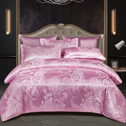 DecorBites™ Jacquard Satin Summer Bedding Set - Elegant & Skin Friendly Duvet Cover - Single/Double Size