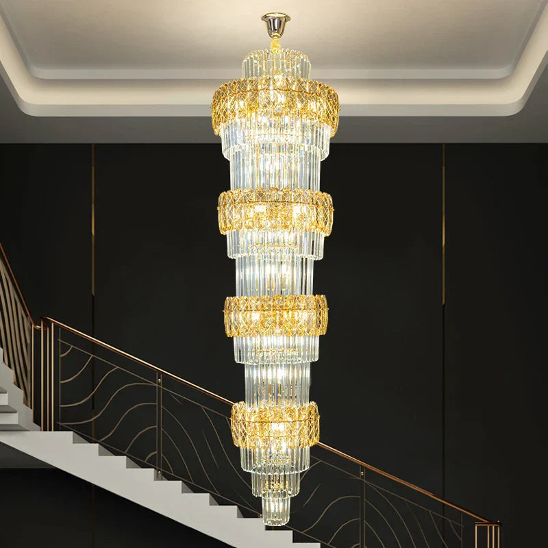 DecorBites™ Elegant Crystal Hollow Long Chandelier for Duplex Living Room and Stairwell