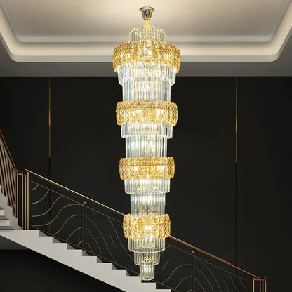 DecorBites™ Elegant Crystal Hollow Long Chandelier for Duplex Living Room and Stairwell