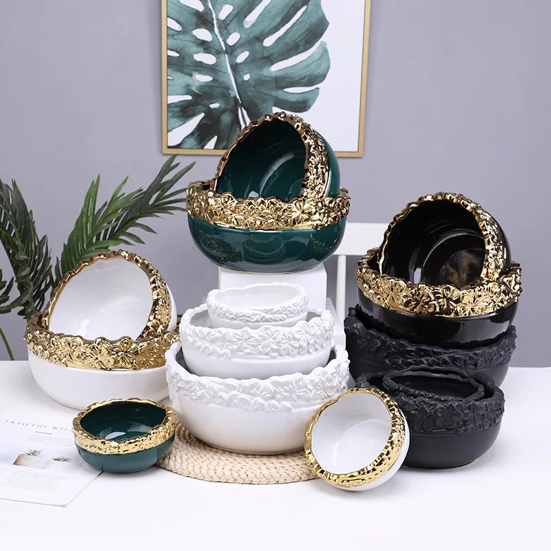 DecorBites™ Golden Edge Succulent Flower Pot Vase - Indoor Ceramic Planter Pot