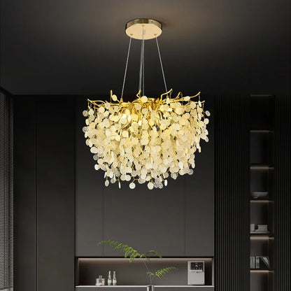 DecorBites™ Golden Dendrite Crystal LED Ceiling Chandelier - Luxe Living Room Lighting