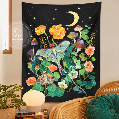 Floral Moon Luna Tapestry for Home Decor by Decobites