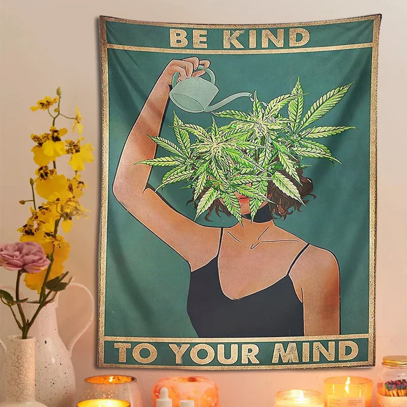 Decobites Psychedelic Leaf Tapestry: Be Kind, Be Your Mind. Bohemian Mystery Plant Beach Room Decor.