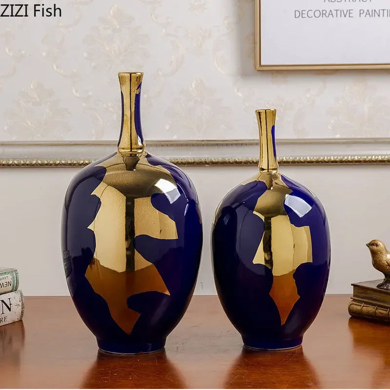 Jarrón de Cerámica Dorada Decorbites™ | Diseño Moderno | Decoración para Escritorio | Porcelana Brillante | Jarrones Florales