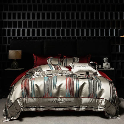 Decobites Luxe Brocade Jacquard Bedding Set with Egyptian Cotton & Embroidery