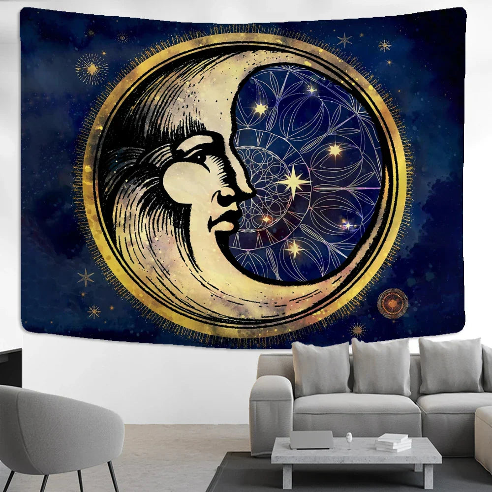 Decobites Moon Tree Life Tapestry: Kawaii Mandala Wall Hanging for Boho Room Decor