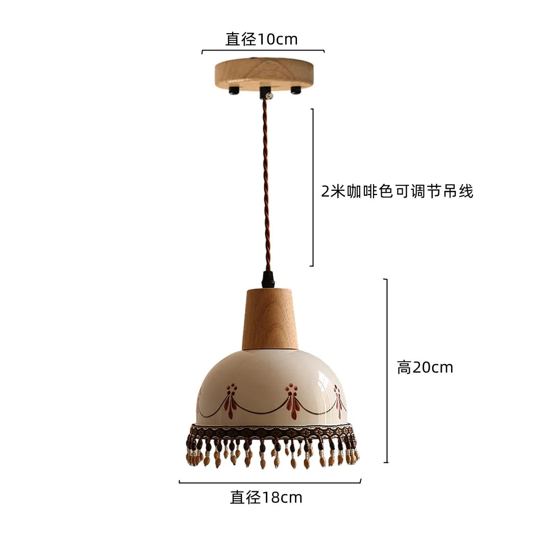 DecorBites™ Brown Wood LED Pendant Light - Nordic Modern White Ceramic Hanging Lamp