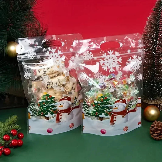 50pcs/Set Happy New Year Christmas Bread Packaging Bags Hnadle Santa Claus Toast Supplies For Home Handmade Gift Bags