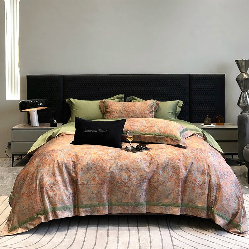 Decobites Luxury Flowers 1000TC Egyptian Cotton Bedding Set: 1 Duvet Cover, 1 Sheet, 2 Pillowcases