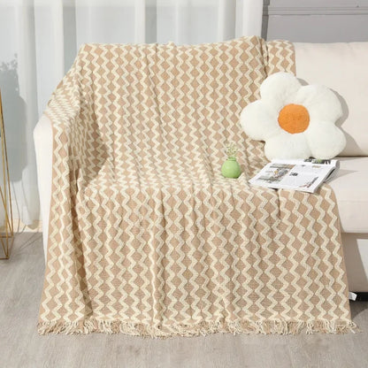 DecorBites™ Knitted Tassel Hem Blanket: Cozy Warmth for Home, Office, Sofa, and More