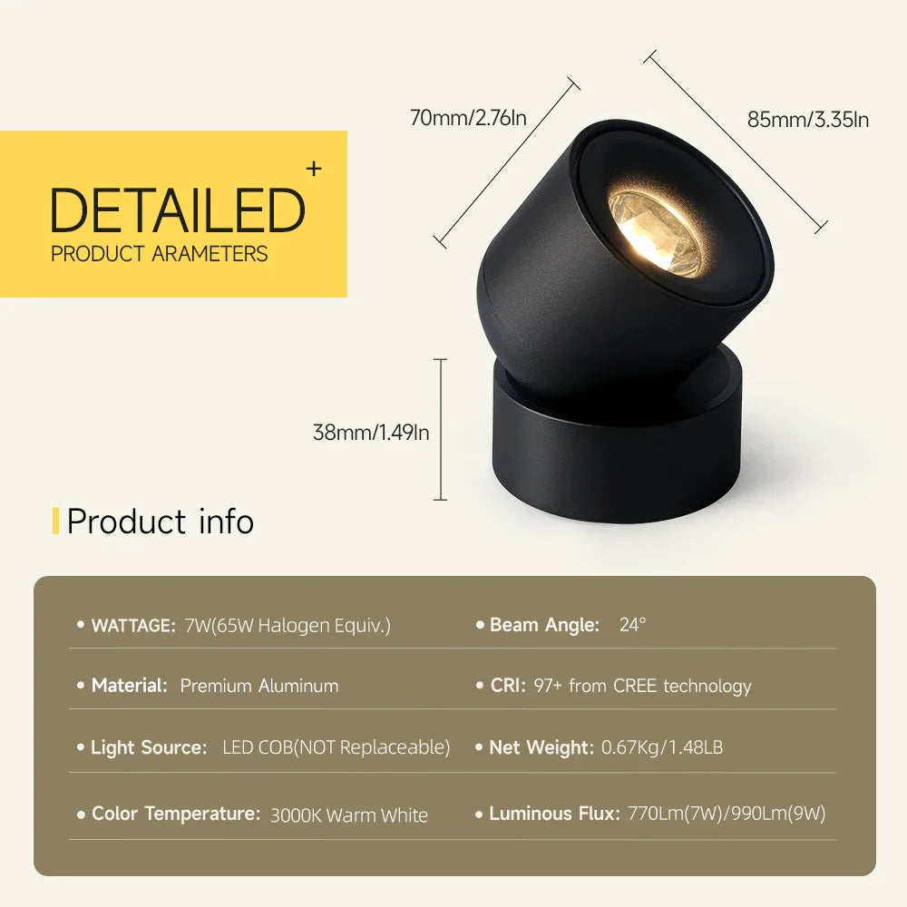 DecorBites™ Adjustable Angle LED Downlight 7W/9W CRI97 Dimmable for Indoor Lighting