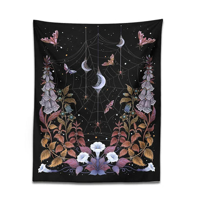 Decobites Witch Garden Tapestry Wall Hanging Moon Moth Tarot Psychedelic Decor