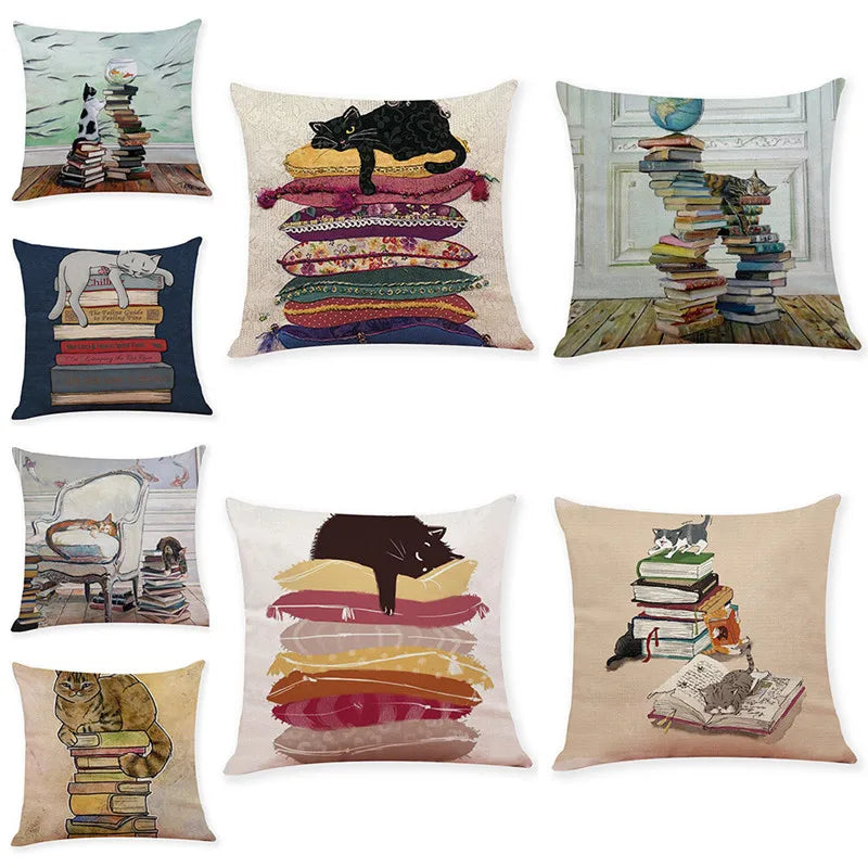 Funda de cojín DecorBites™ Creative Cat de lino, 45x45 cm - Funda para cojín de sofá